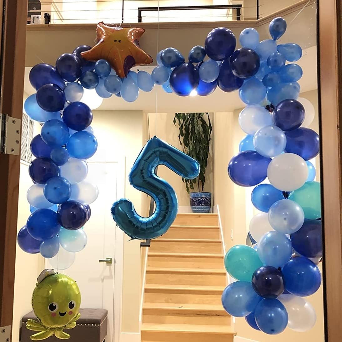 Blue Number Balloons, 40inch Large Number 5 Foil Mylar Helium Balloons, Self Inflating Number Balloons 0-9 for Men Boys 5th 50th 25th Birthday Anniversary Party Celebration Decoration Supplies