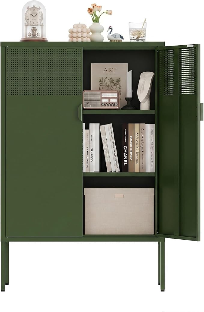 Metal Storage Cabinet, 2 Door TV Stand, Metal Mesh Accent Cabinet, Magnetic by XIUSVON