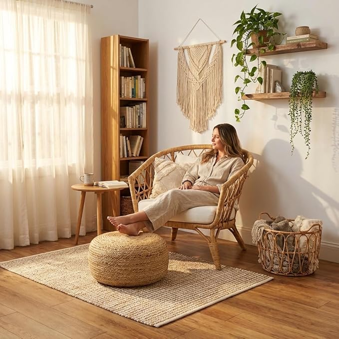 · REDEARTH · Jute Circular Low Pouf Ottoman - Image 2