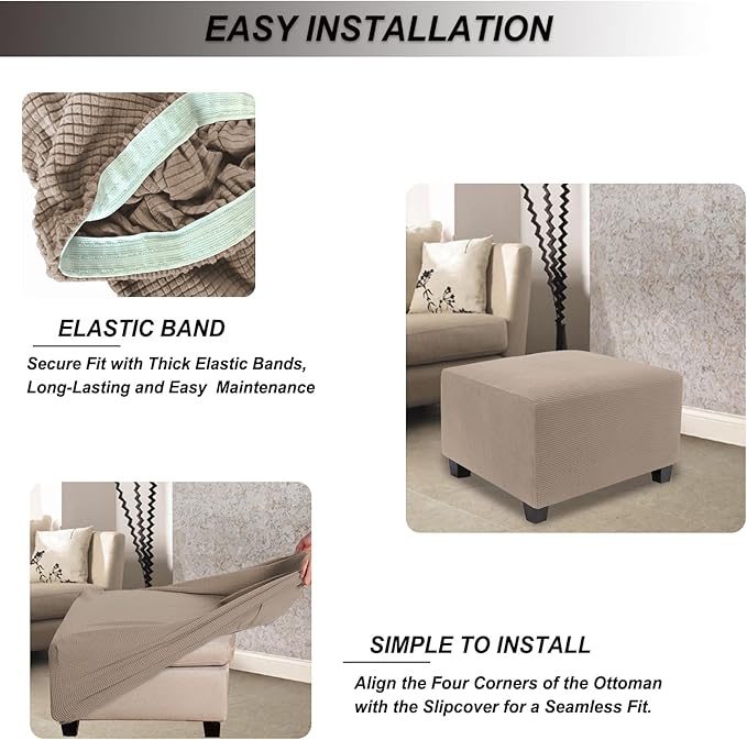 NeColorLife Stretch Ottoman Cover Square Oversized Soft Knitted Jacquard Thick - Image 5