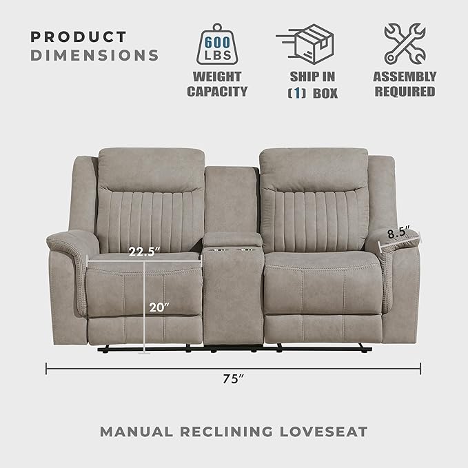 Lexicon Manual Double Reclining Loveseat, Polished Microfiber Manual Wall - Image 5