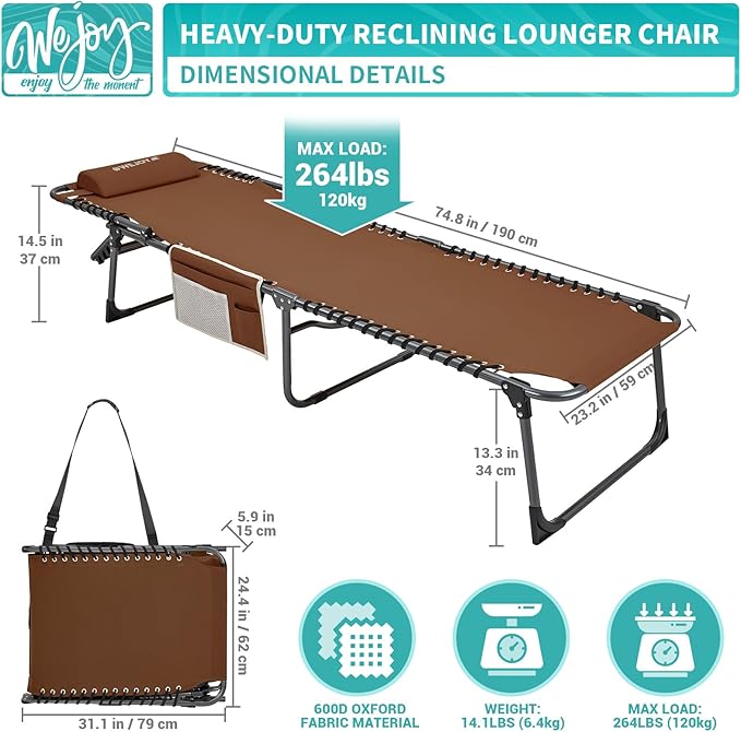 #WEJOY Folding Lounge Chair Outdoor, 5-Position Adjustable Sunbathing Tanning - Image 2