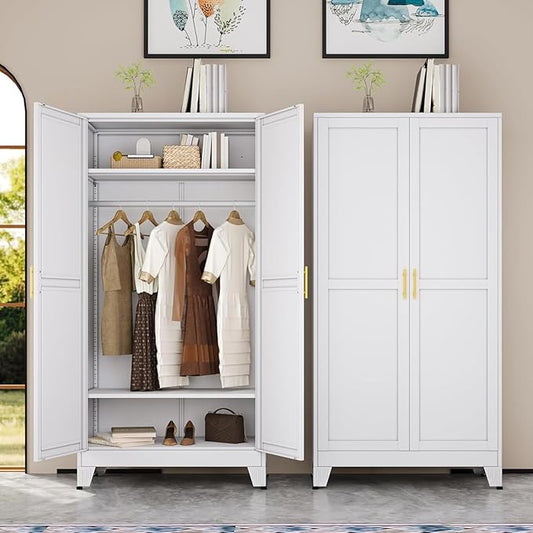 erosoei 71 "Metal Armoire Wardrobe Closet, Steel Clothing Storage Cabinet by erosoei