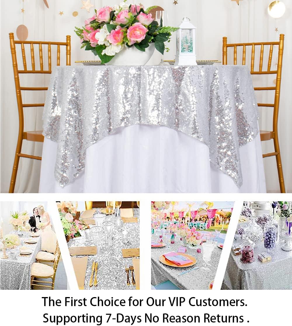 ShinyBeauty Sequin Tablecloth-Silver Sequin Table Overlay and Sequin Tablecloth/Linen for Wedding/Party/Event/Decoration 54inx54in