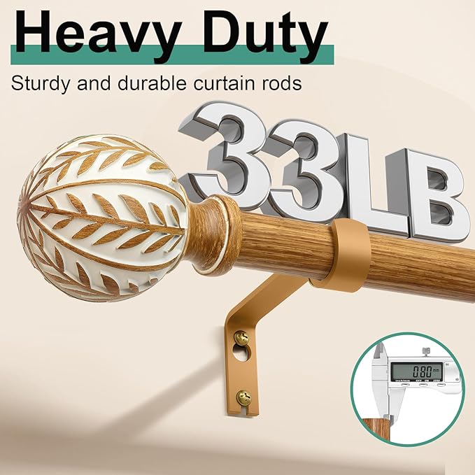 QDWIS 2 Pack Boho Wood Curtain Rods - Image 4