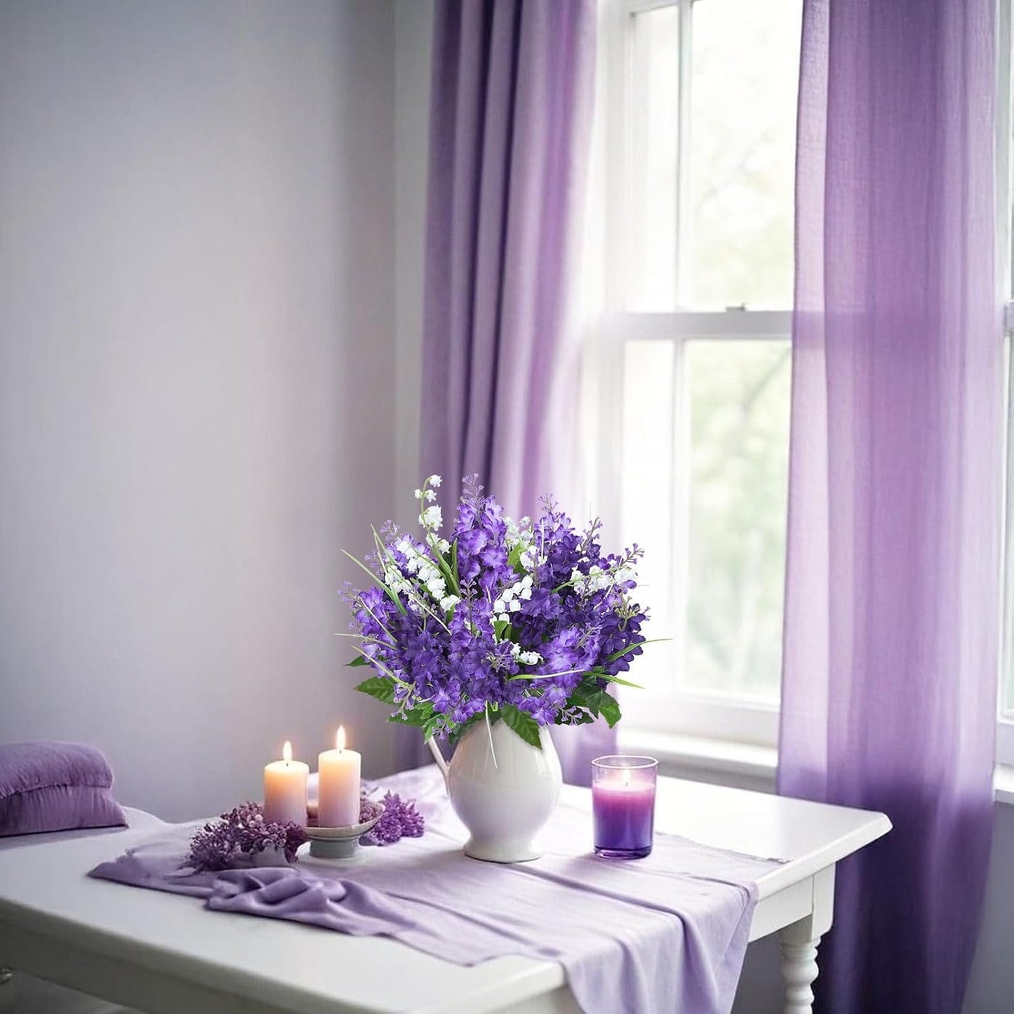 10Pcs Lilac Flowers Artificial Bouquet Fake Purple Flowers Faux Lilacs Mix Bush Artificial Purple Silk Flower Bulk Arrangements Summer for Table Centerpieces Home Kitchen Wedding Decorations