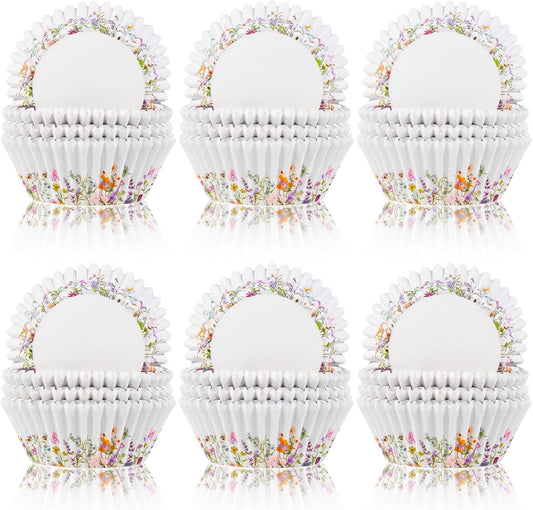 600 Count Elegant Wildflower Cupcake Liners for Baby Showers, Weddings, Spring Birthday Parties - Floral Rustic Theme Party Decorations Supplies