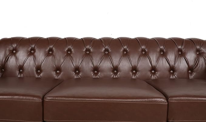 LEVNARY Chesterfield Sofa, Classic Tufted Upholstered Leather Couch, Modern 3 - Image 6