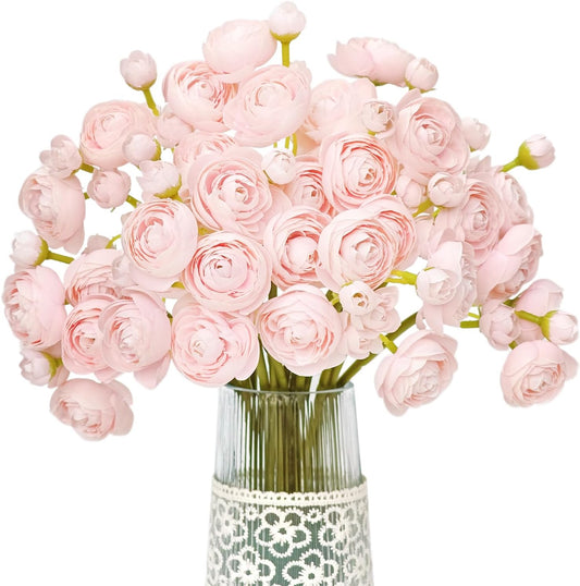 Letjolt Ranunculus Artificial Flower Pink Silk Flowers Faux DIY Bouquet for Wedding Engagement Centerpieces Arrangements Bridal Shower Decorations Home Decor 18pcs
