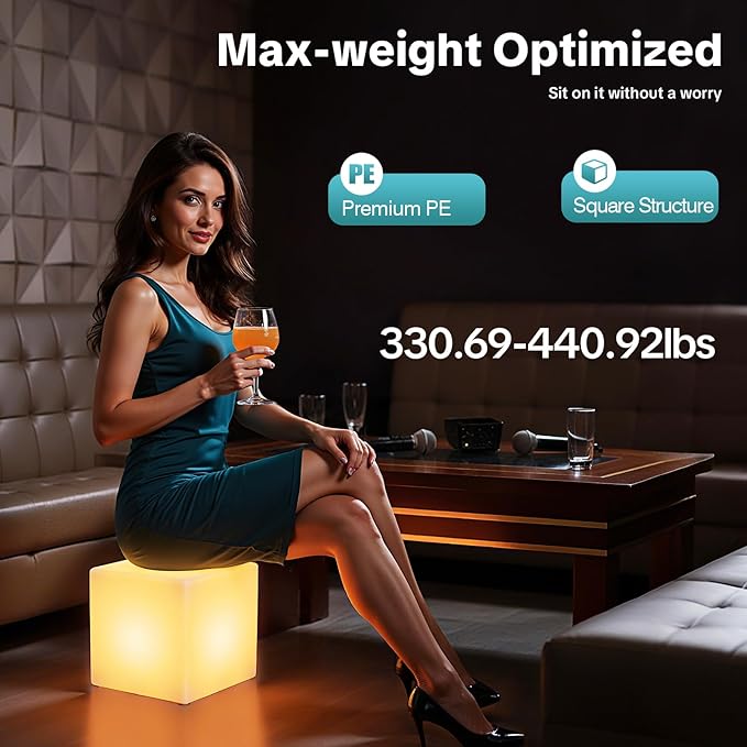 Rechargeable LED Cube Chair, 16 Colors Remote Conctrol Glow Furniture Stool - Image 3