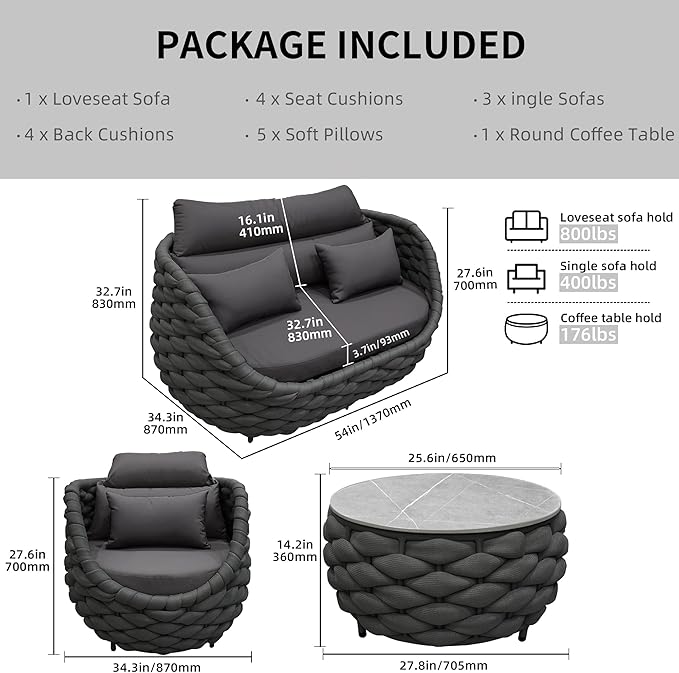 TWT Outdoor Patio Furniture Set-6 Pieces Aluminum Sectional Sofa, Metal Patio - Image 2