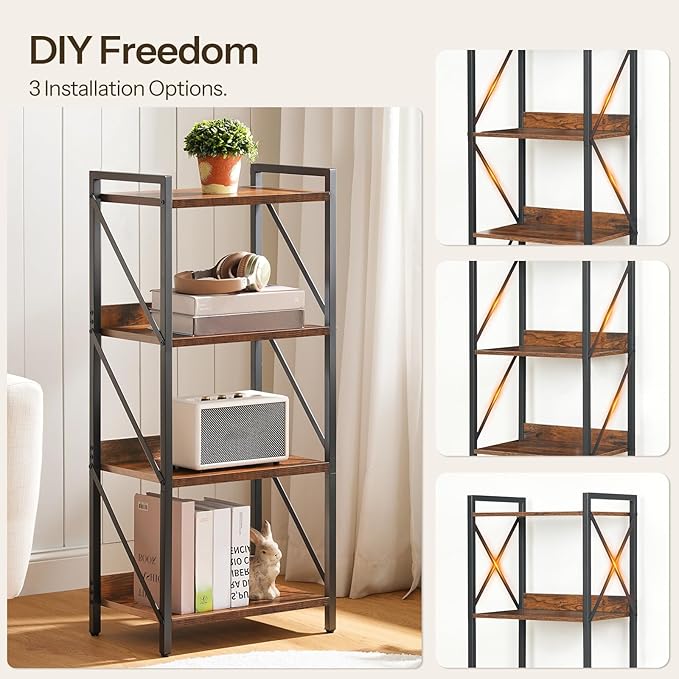 HOOBRO Bookshelf, 4-Tier Industrial Bookcase, Book Shelf Storage Organizer - Image 7