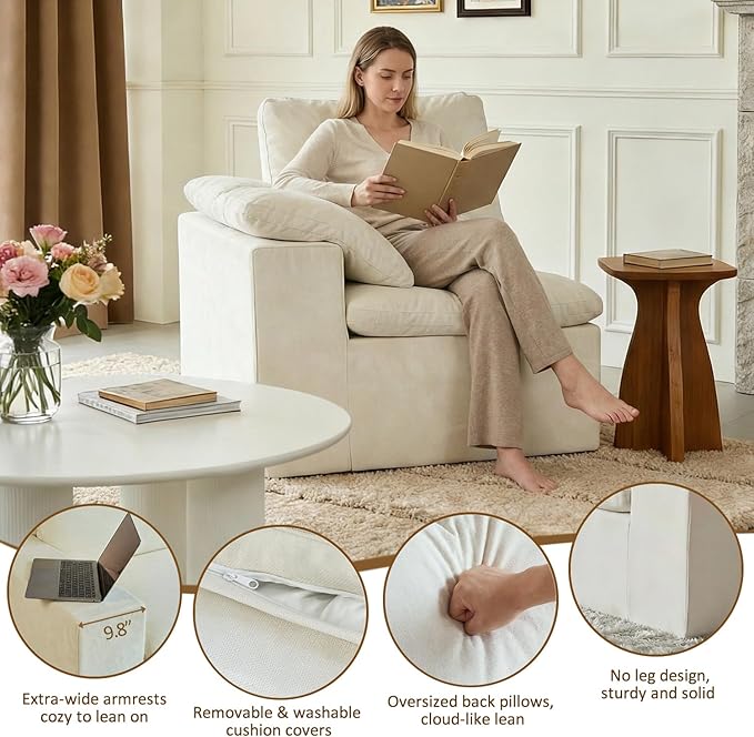 ANONER Modular Sectional Sofa, L-Shaped Modern Cloud Couch Chair, Comfy - Image 4