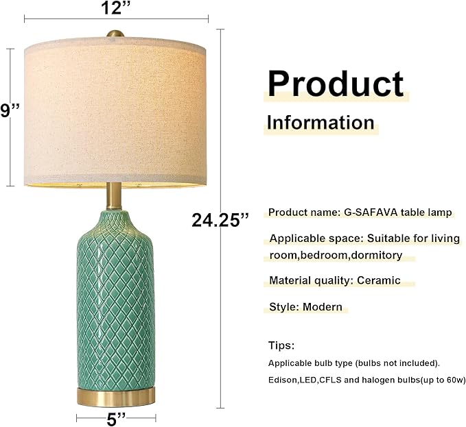 G-SAFAVA24.25 Modern Ceramic Green Table Lamps Set of 2 - Image 7