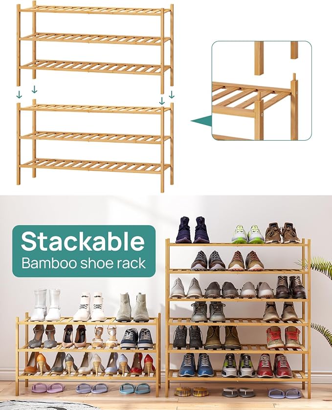 viewcare 3-Tier Long Shoe Rack, Bamboo Wood Shoe Rack - Image 6