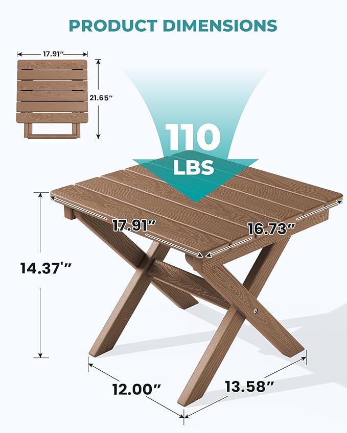 SERWALL Folding Outdoor Side Table Set of 4, Small Adirondack Side Table - Image 3