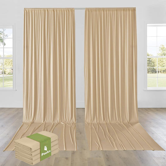PartyVillage 20ft×15ft Beige Backdrop Curtain for Wedding Parties, 4 Panels Wrinkle Free 15 FT Long Polyester Photo Backdrop Drapes Back Drop Cloth for Birthday Photography Background