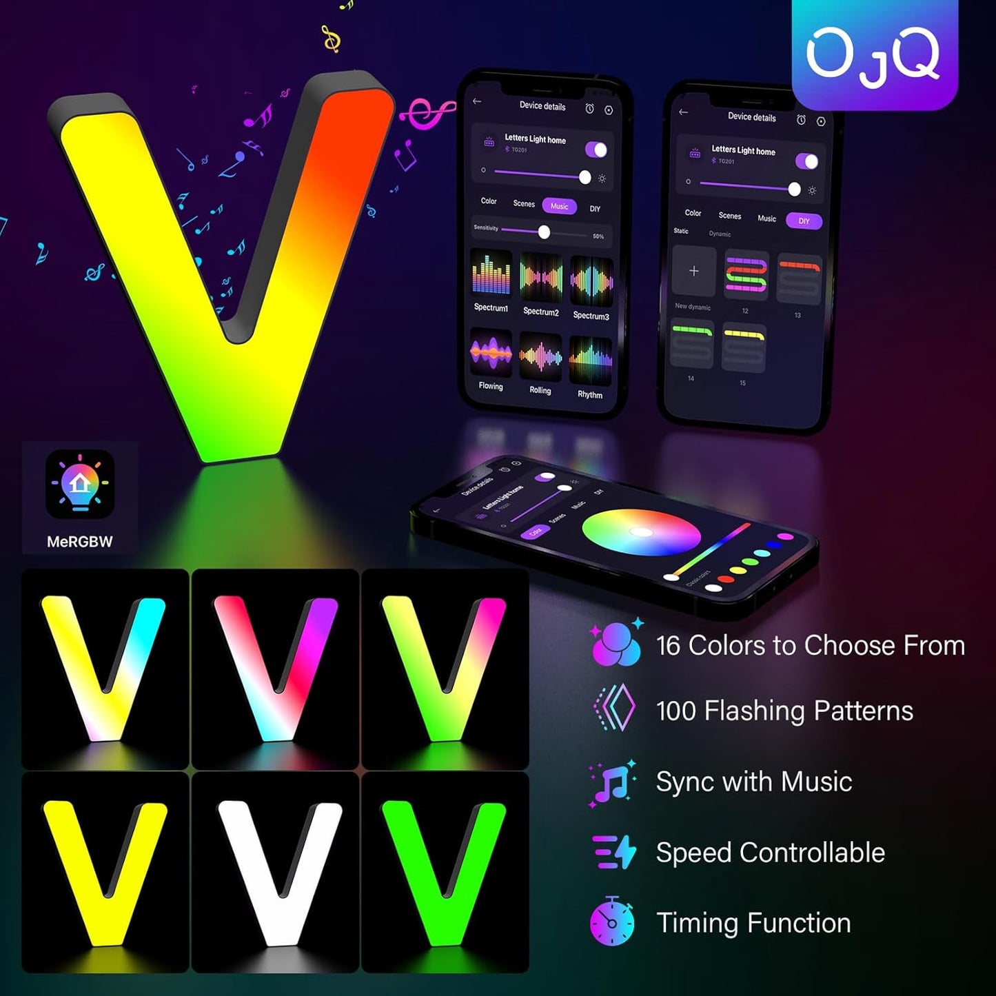 OJQ Light Up Letters LED Letter - Marquee Letters Room Decor Alphabet Letter Music Sync Color Change Colorful - Christmas Birthday Gifts for Girl - Teen Girls Gifts Party Home Wall Decor