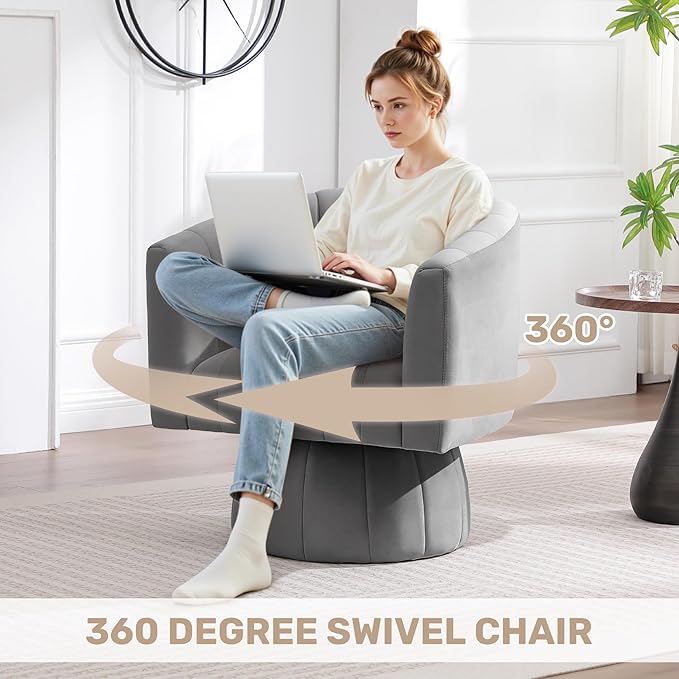 Swivel Accent Barrel Chair Set of 2, Cute Comfy Small Round 360° Arm Chair - Image 4