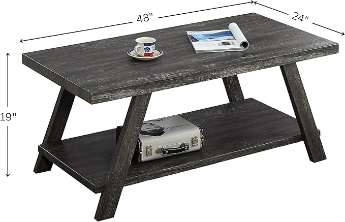 Contemporary Wood Coffee Table 48 in, Charcoal Living Room Table - Image 2