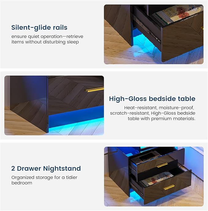 HNEBC Auto LED Nightstand with Wireless Charging Station & USB Ports, High - Image 8