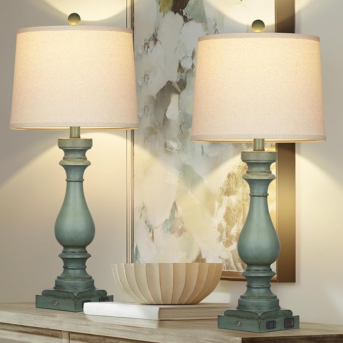 Cinkeda 29" Tall Table Lamp for Living Room Set of 2, Vintage Bedside - Image 3