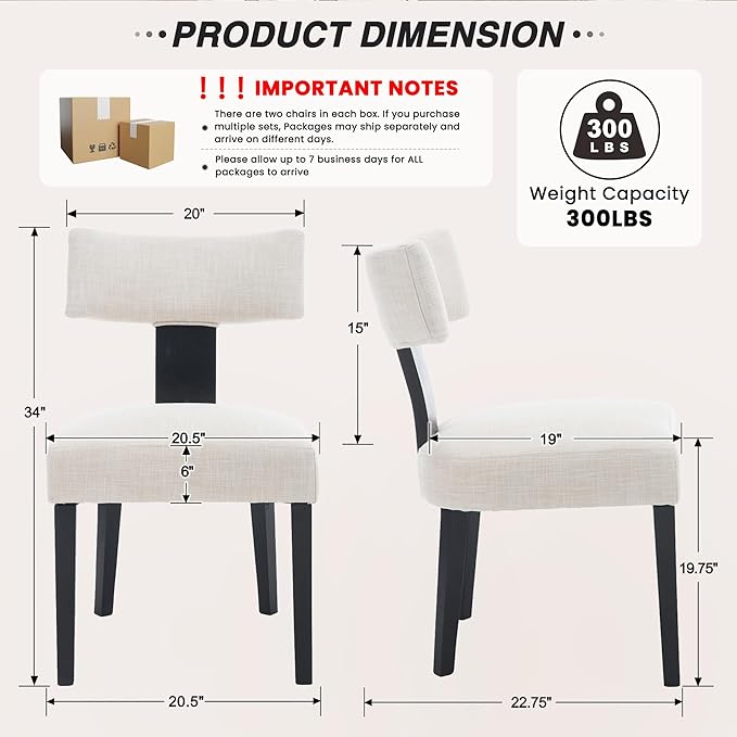 HNY Mid Century Modern Farmhouse Dining Chairs Set of 4, Linen Upholstered - Image 2