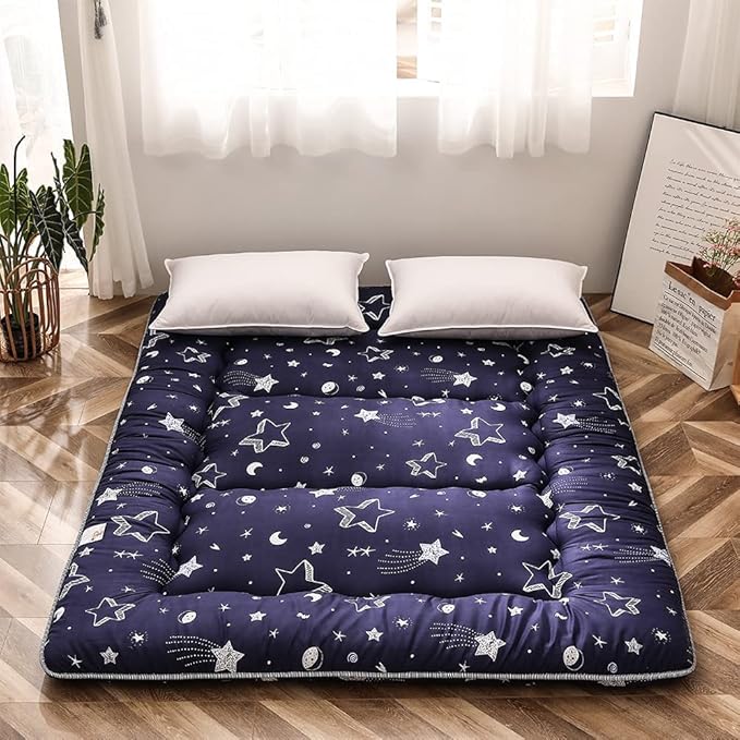 MAXYOYO Navy Star Futon Mattress Japanese Tatami Mat Foldable Futon Portable - Image 5