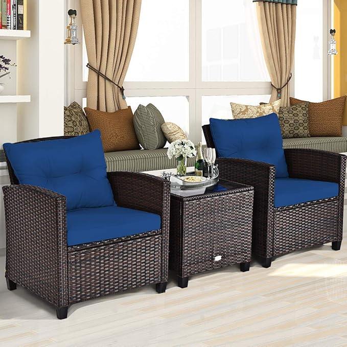 COSTWAY 3PCS Patio Furniture Set, PE Rattan Wicker Sofa w/Washable Cushion and - Image 5