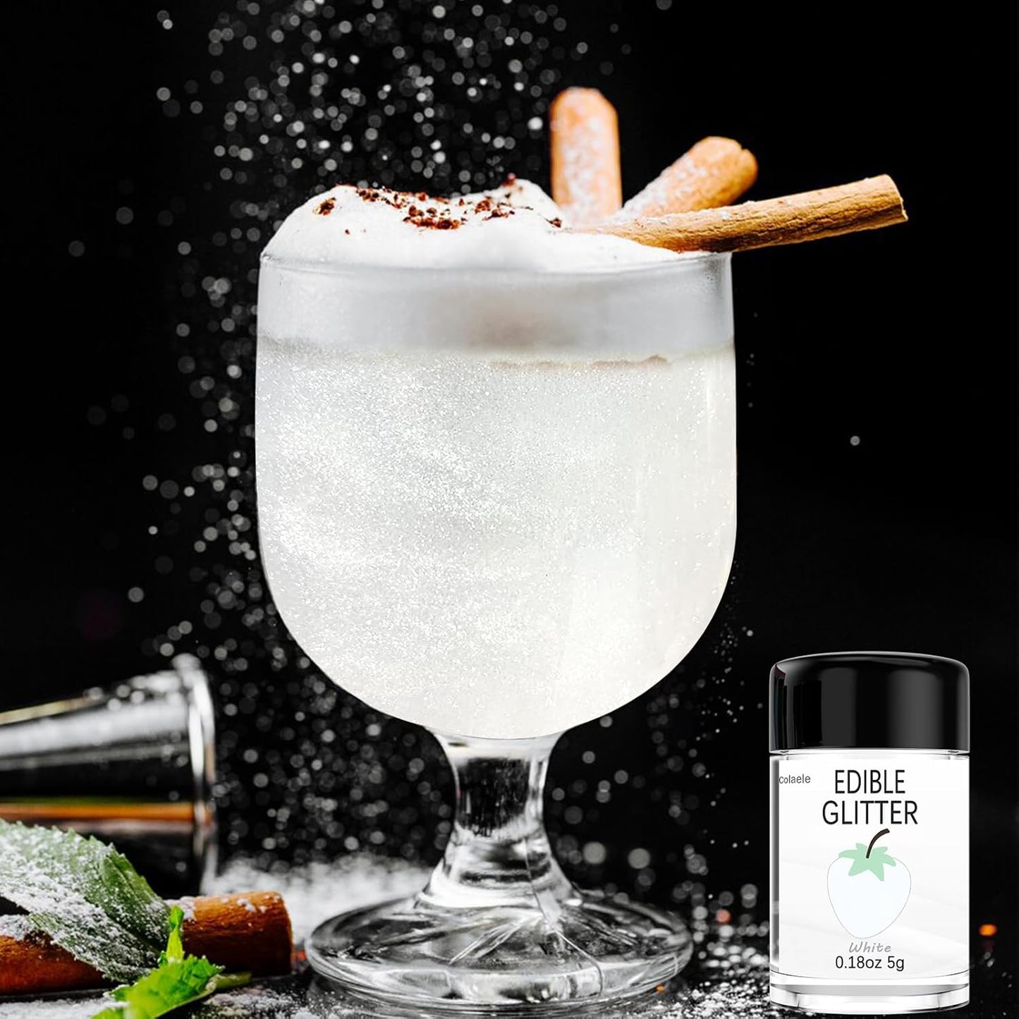 White Edible Glitter Glimmer Powder for Cakes Drinks - Colaele 5 grams Food-Grade Luster Dust Metallic Food Decorating Sprinkle Glimmery Brew Dust for Baking Dessert Chocolates Decorations, Vegan