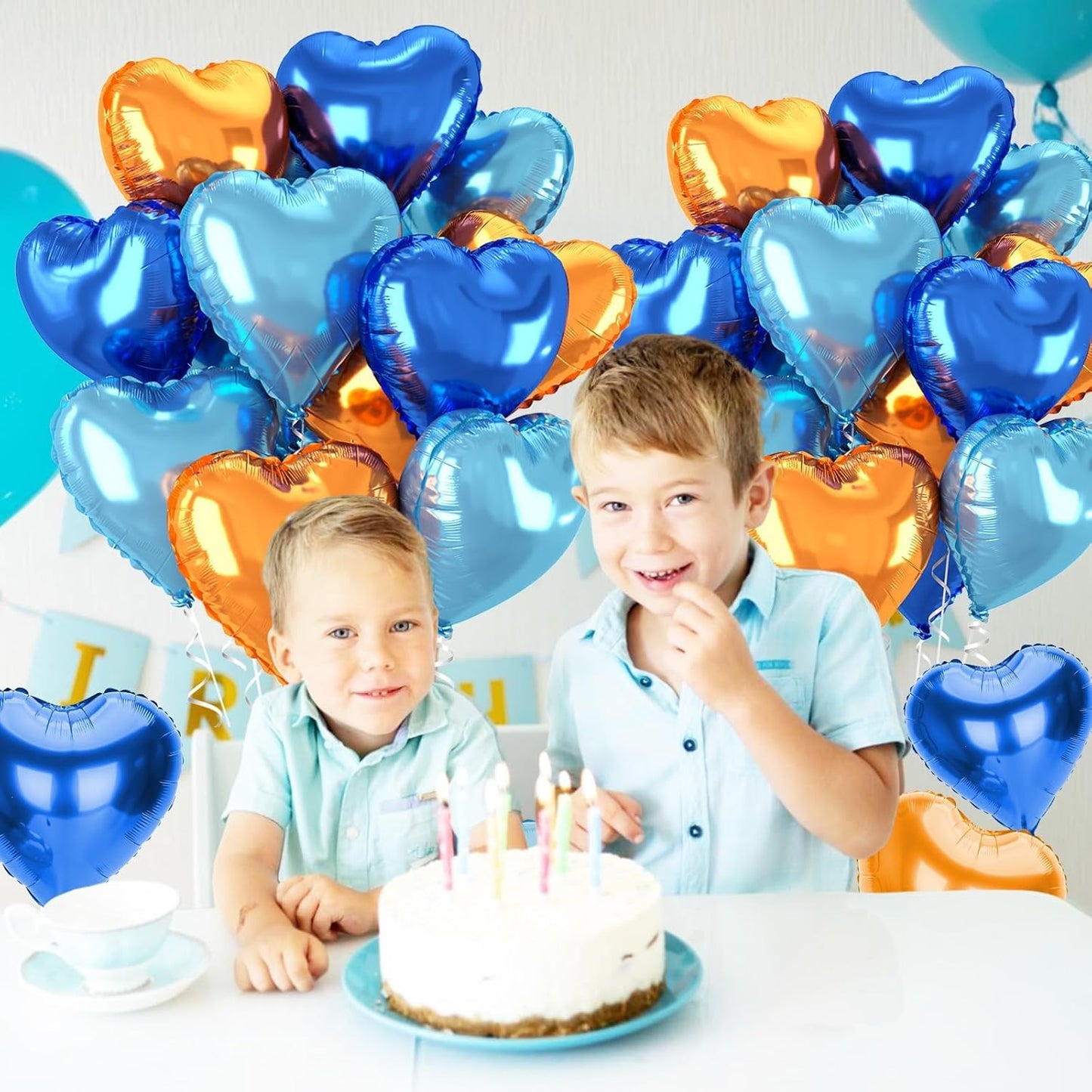 12 Pcs Heart Balloons, 18 inch Orange Blue Heart Shaped Balloon, Large Helium Foil Orange Blue Balloons for Wedding Baby Shower Anniversary Backdrop Valentine Theme Party Decoration
