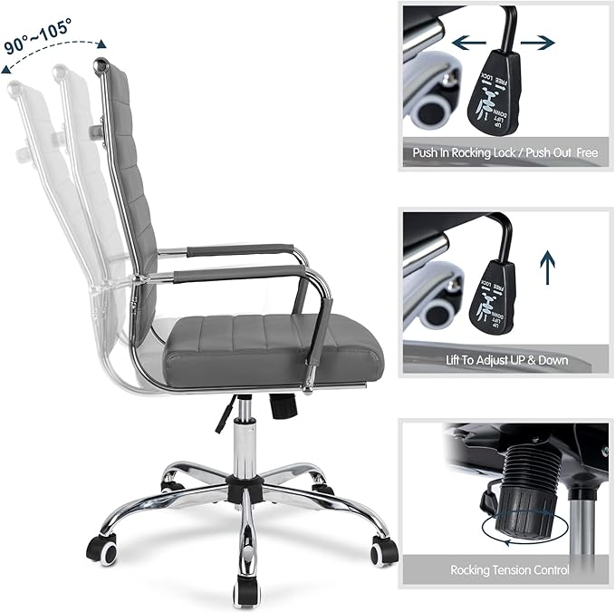 Home Office Chair Ribbed, Modern Leather Conference Room Chairs, Ergonomic - Image 6
