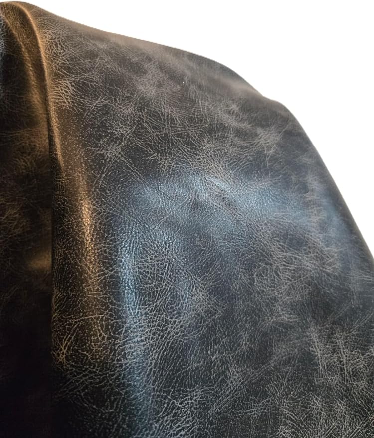 Black Vintage Distressed Soft Faux Leather Fabric Upholstery Sheet PU Peta - Image 5