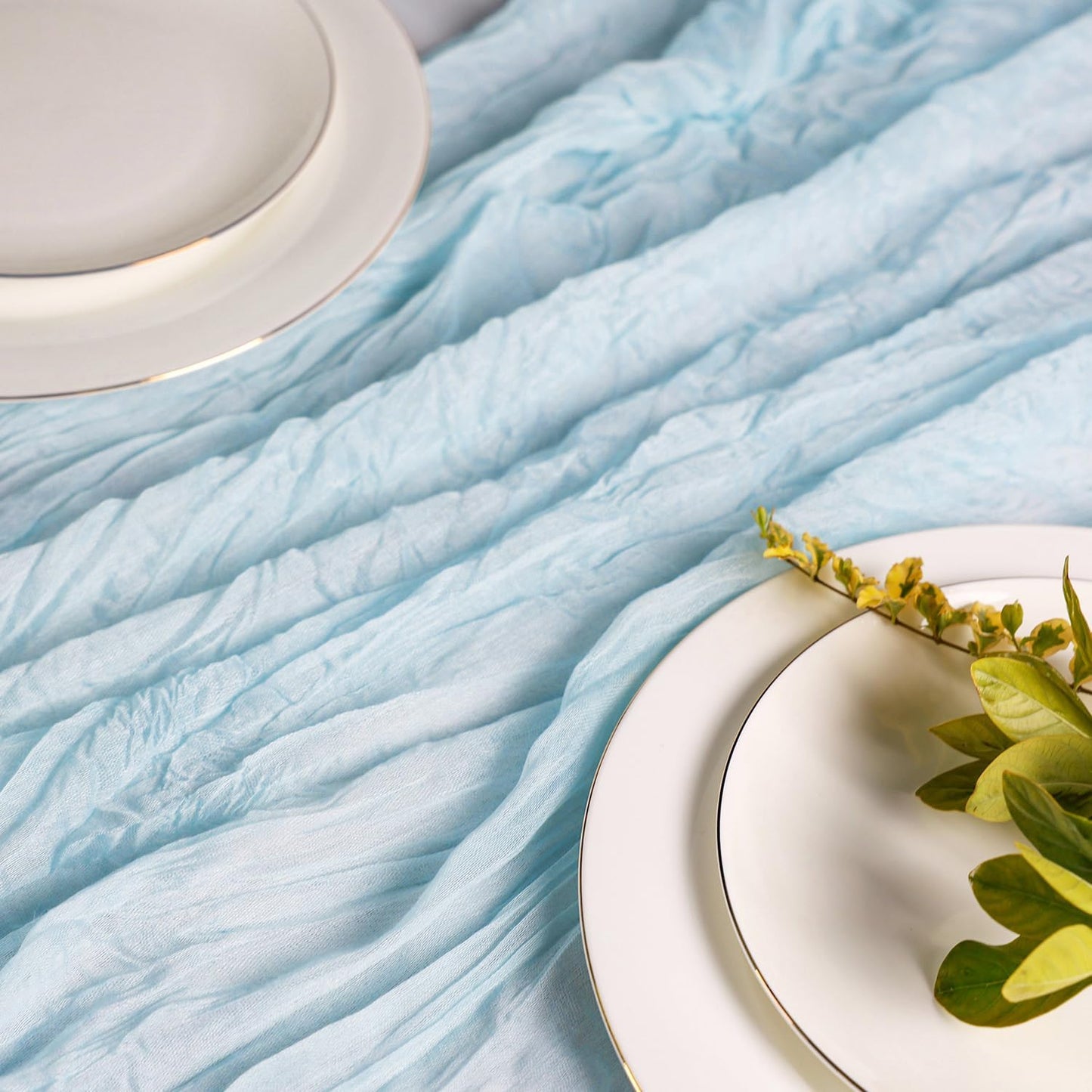 Hahuho Dusty Blue Cheesecloth Table Runner 10ft, Gauze Boho Rustic Table Runners for Wedding Birthday Party Baby Shower Decorations（1 Pack , 35x120 Inches）