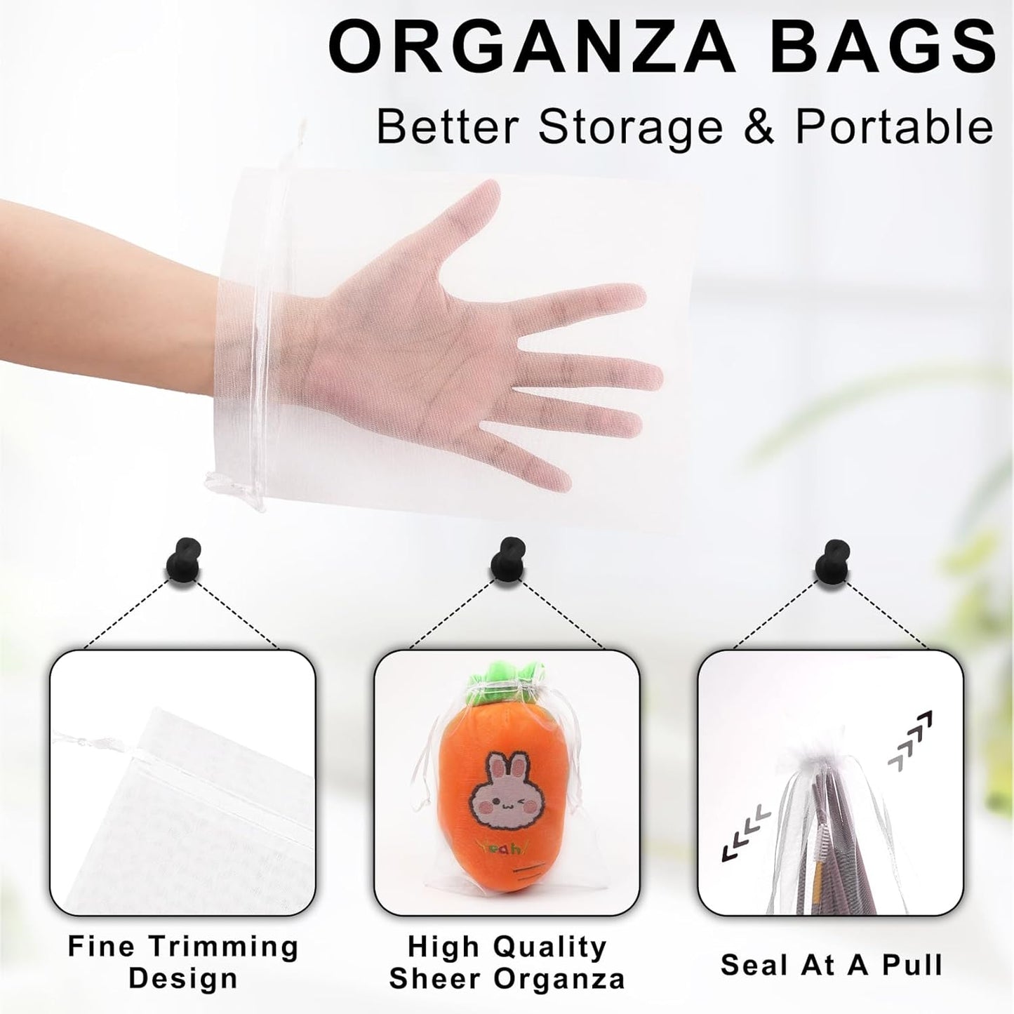 ANZNKU 100 Pack Premium White Organza Bags 6x9 inches Mesh Organza Favor Bag Drawstring, Gift Bags for Party Wedding Christmas Favor, Sheer Gift Bag