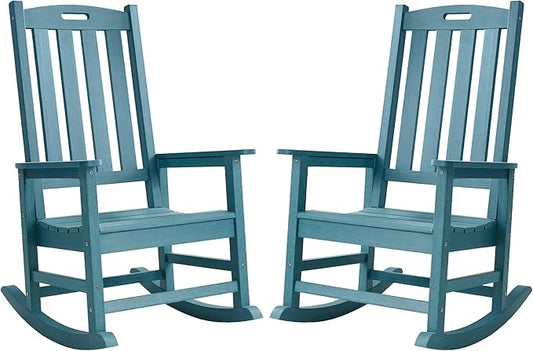 Psilvam Oversized Outdoor Rocking Chair Set of 2, HDPE Porch Rocker by PsilvamGardenFurniture
