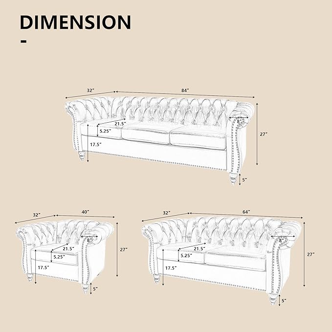 QHITTY 2 Piece Living Room Set, Sectional Chesterfield Sofa Chair Contemporary - Image 2
