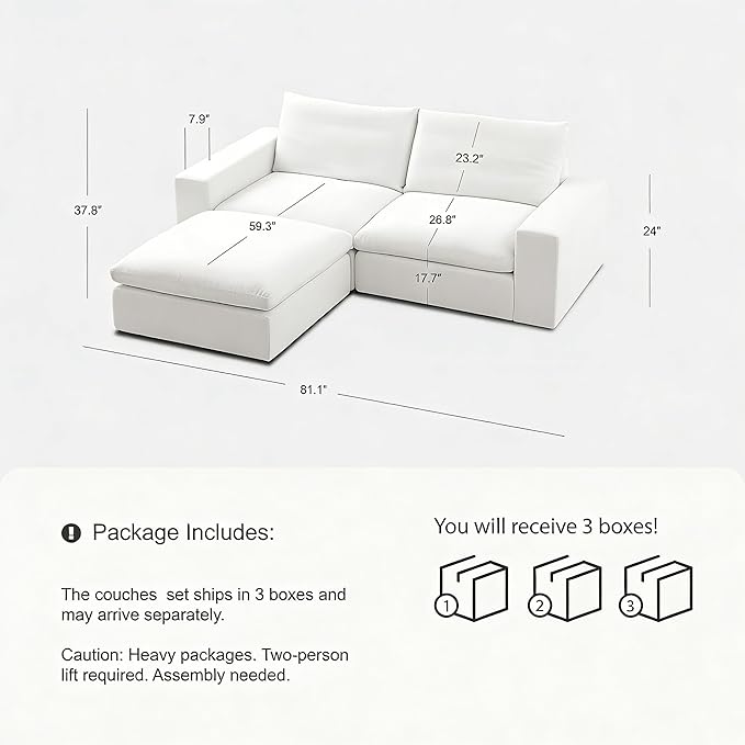 Cloud Couch Sectional 81.1'' Oversized Modular Deep Seat Sofa L Shaped Comfy - Image 2