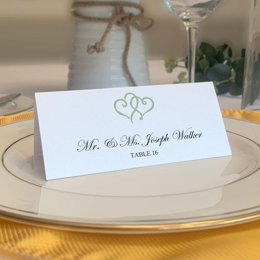 Linked Hearts Printable Place Cards, Sage (Choose Color), Set of 150 (25 Sheets), Laser & Inkjet Printers - Wedding, Party, Dinner, and Special Events - Made in the USA