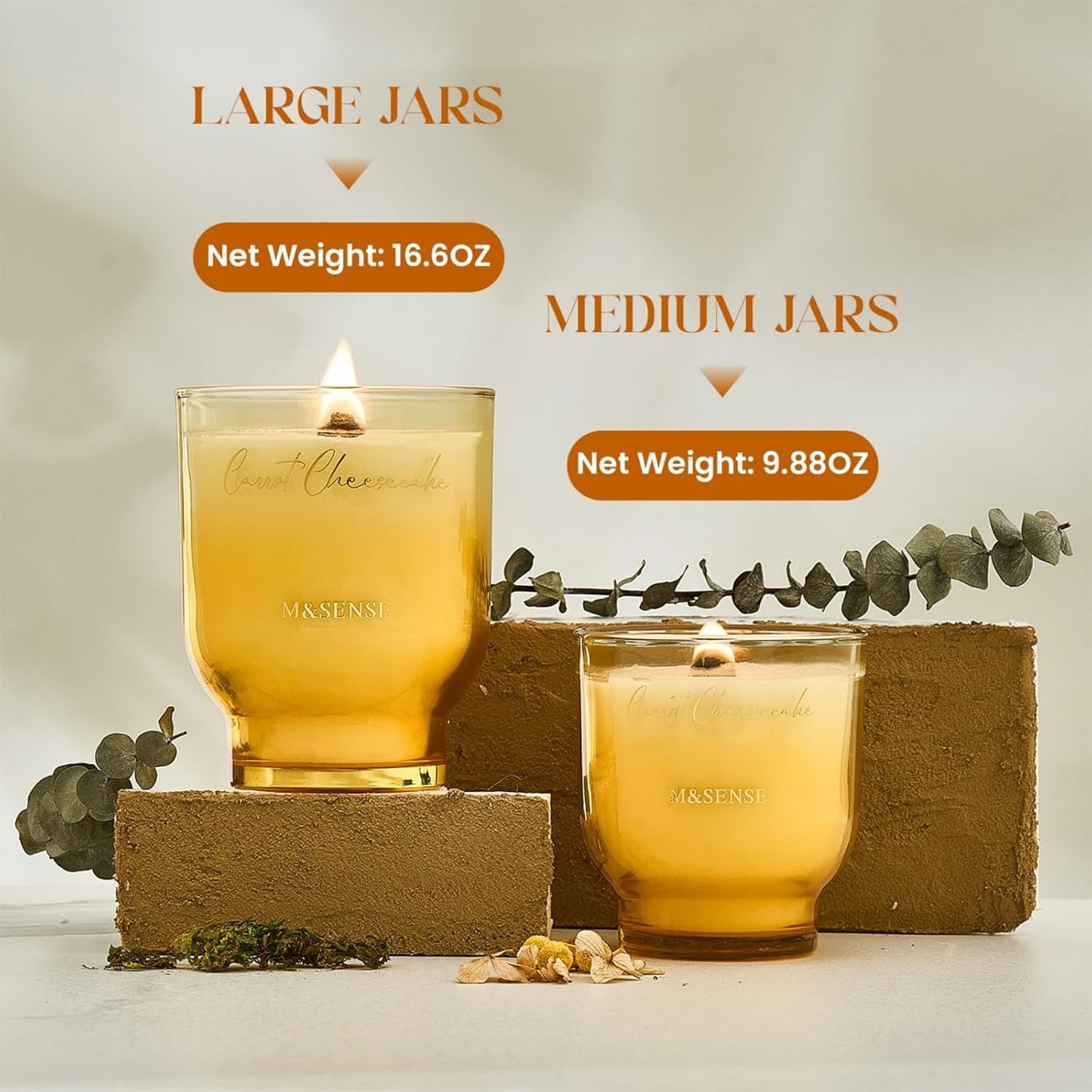 M&SENSE 16.6oz Natural Soy Large Jar Candle with Wooden Wick | Carrot Cheesecake Scent | 95-Hour Burn & Long-Lasting Burn | Easter Candle Gift