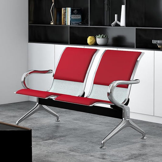 Kinfant 2-Seat PU Leather Waiting Room Bench – Red Reception Chair by Kinfant