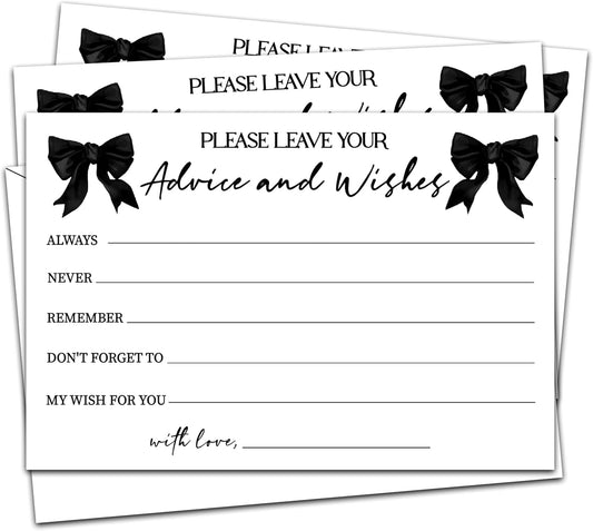 Advice And Wishes Cards (25pcs), Black Bow Advice Cards For Mr And Mrs, Bride And Groom, New Parents, Bridal Shower, Baby Shower, Engagement, Wedding, Bachelorette Party Games Decor -A12