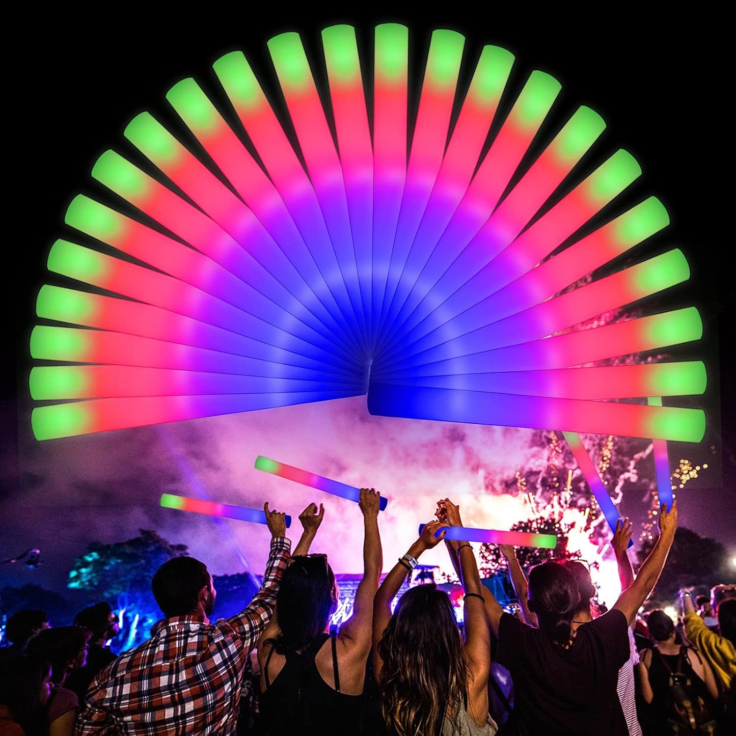 LifBetter 58Pcs Foam Glow Sticks Bulk,Led Glow Sticks with 3 Modes Colorful Flashing,Long Life Battery Glow In The Dark Party Supplies for Weddings,Parties,Festivals,Sporting Events