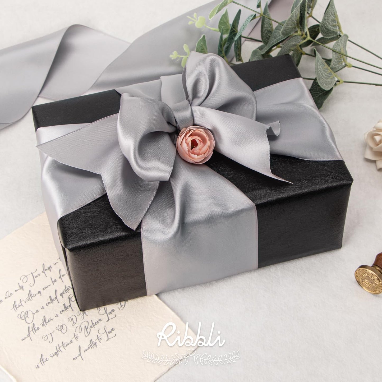 Ribbli Silver Satin Ribbon 4 Inch Wide Silver Ribbon for Wedding Chair Sash Grand Opening Ceremony Big Bows Gift Wrapping Floral Crafts Cake Decor-Double Faced Satin Continuous 10 Yards