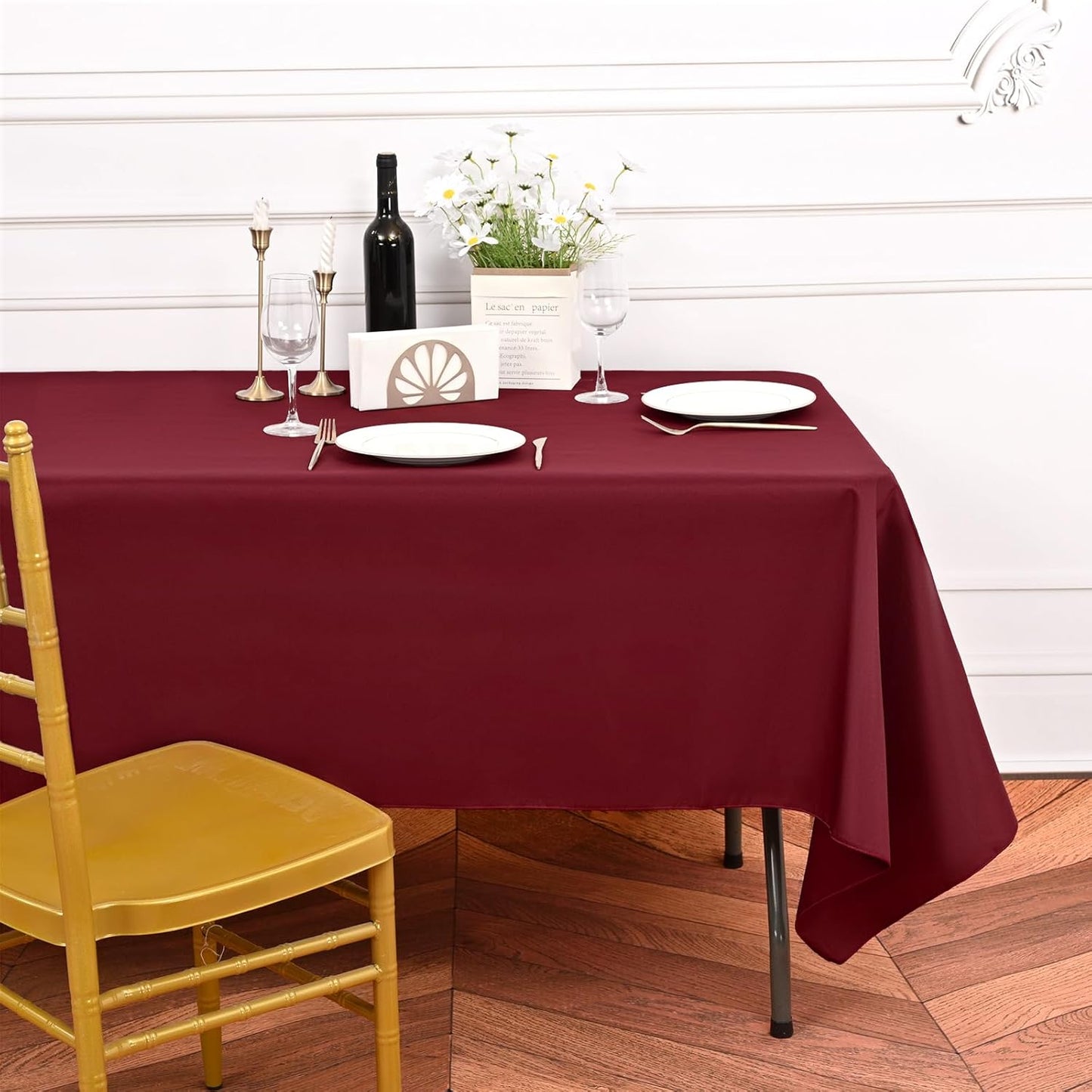 6 Pack Burgundy Tablecloths for 8ft Rectangle Tables 60 x 126 Inch - Polyester Table Cover Stain and Wrinkle Resistant Washable Fabric Table Clothes for Wedding Party Banquet Reception Restaurant
