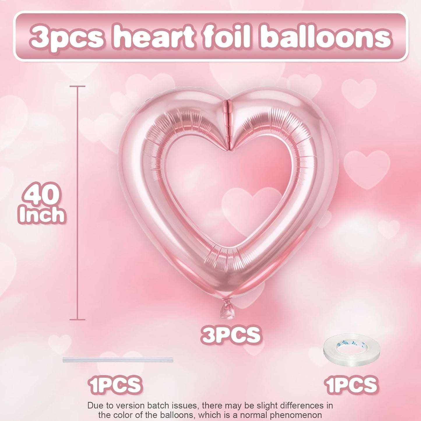 Pink Heart Balloons,3Pcs 40Inch Large Hollow Out Heart foil Balloon for Valentine's Day Birthday Wedding Baby Shower Anniversary Party Decorations