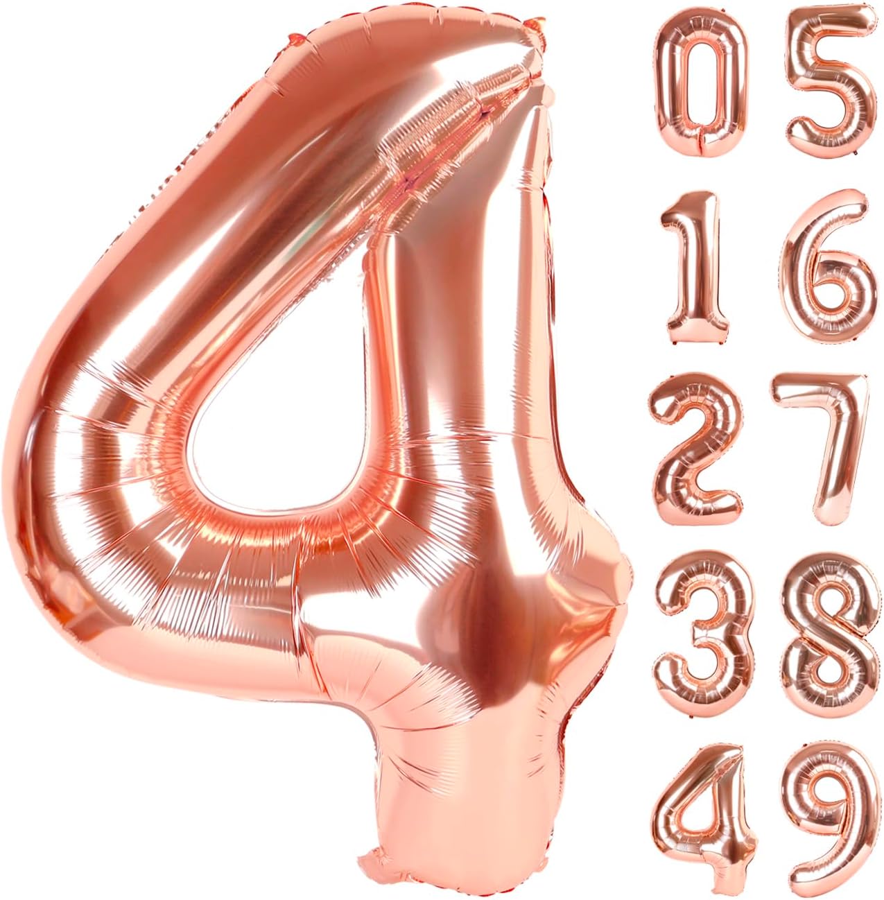 40 Inch Rose Gold Large Number 4 Birthday Balloon, Giant Number Four 14 24 34 40 44 Balloons, Rose Gold Foil Mylar Big Balloons for Anniversary Graduation Supplies Decorations