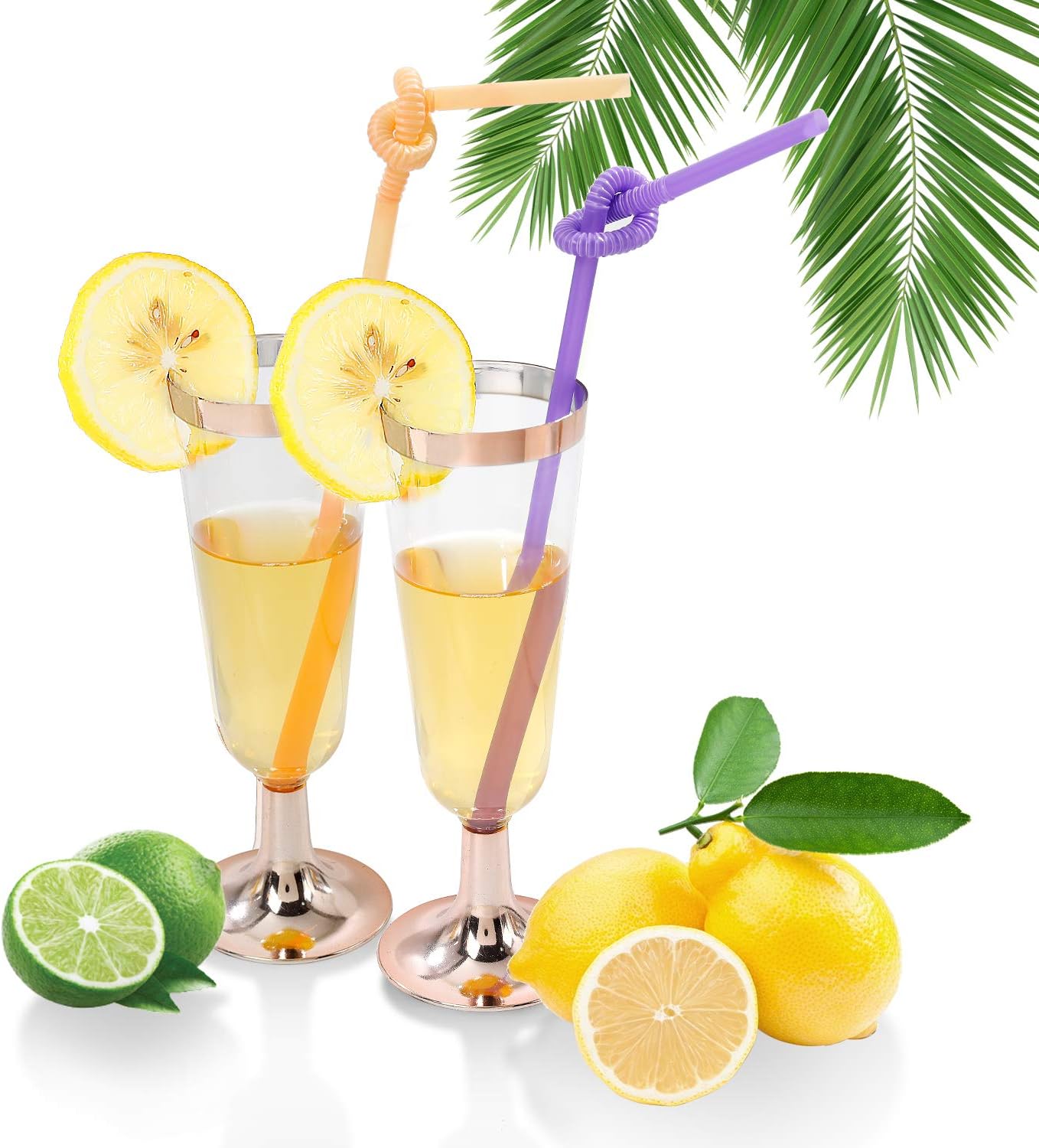 I00000 50 Pack Rose Gold Plastic Champagne Flutes, 5 Oz Fancy Rose Gold Champagne Glasses Plastic Classicware Toasting Glasses Disposable Party Cocktail Cups for Wedding & Party