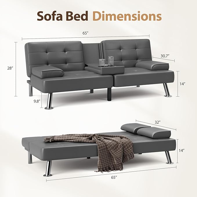 Shahoo Convertible Folding Futon Sofa Bed Sleeper Couch - Image 2