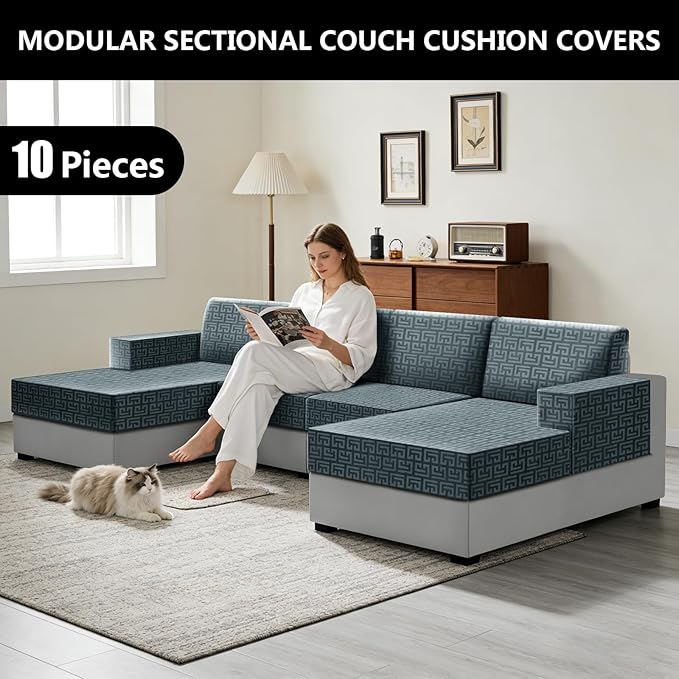UNBBRRL 10 Pieces Stretch Sofa Cushion Covers - Image 6